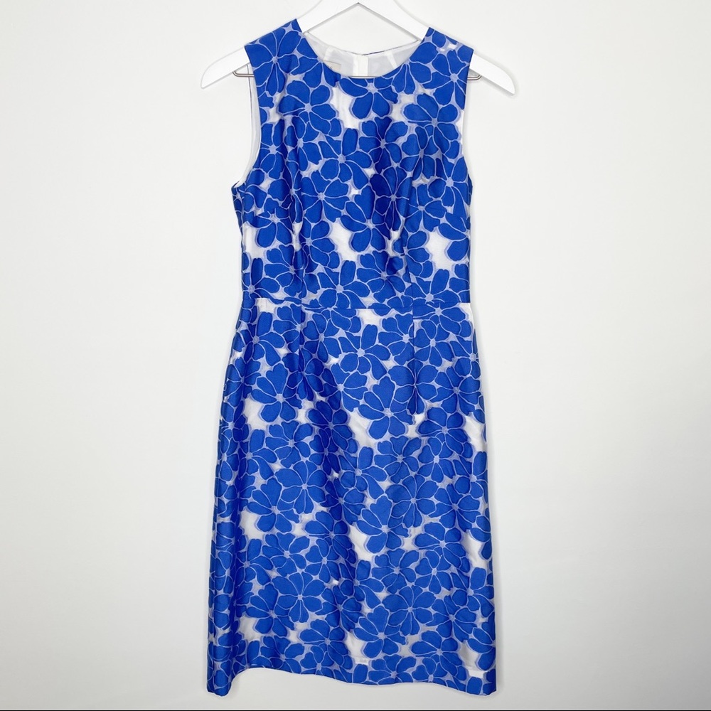 Hobbs London Blue White Floral Embroidered Dress Applique Flower - Sleeveless 6